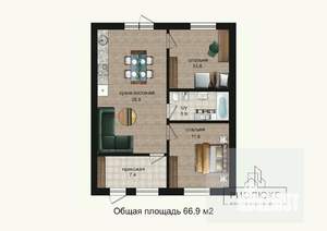 Дом 71м², 1-этажный, участок 2 сот.