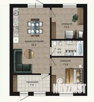 Таунхаус 70м², 2-этажный, участок 2 сот.