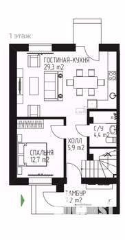 Таунхаус 122м², 2-этажный, участок 4 сот.