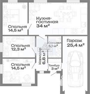 Дом 116м², 1-этажный, участок 5 сот.  