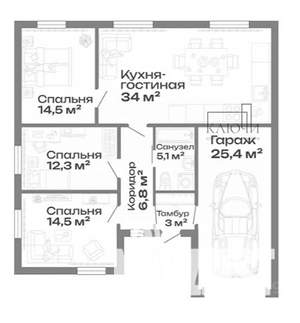 Дом 115м², 1-этажный, участок 5 сот.  