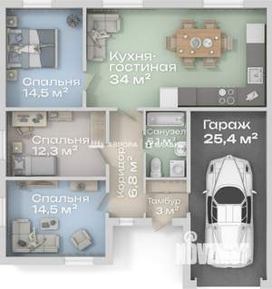 Дом 116м², 1-этажный, участок 5 сот.  