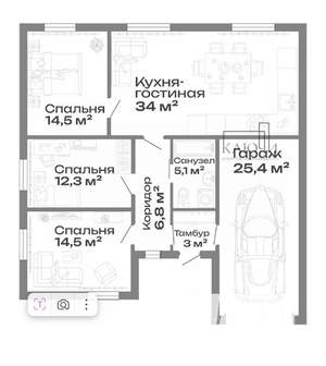 Дом 116м², 1-этажный, участок 5 сот.  