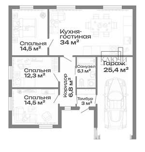 Дом 114м², 1-этажный, участок 5 сот.  