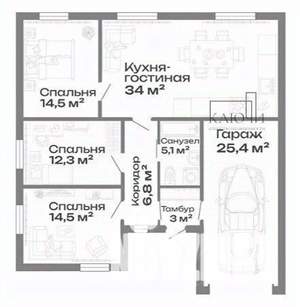 Дом 114м², 1-этажный, участок 4 сот.  