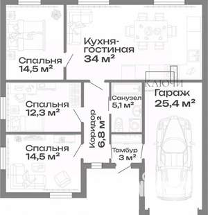 Дом 116м², 1-этажный, участок 5 сот.  