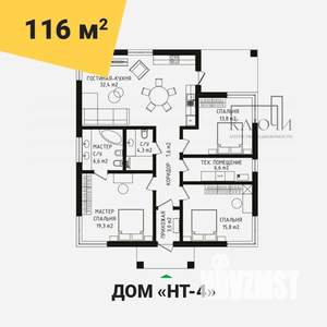 Дом 116м², 1-этажный, участок 7 сот.  