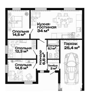 Дом 116м², 1-этажный, участок 5 сот.  