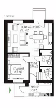 Таунхаус 122м², 2-этажный, участок 2 сот.  