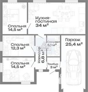 Дом 116м², 1-этажный, участок 5 сот.  