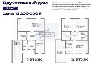 Дом 200м², 2-этажный, участок 5 сот.  