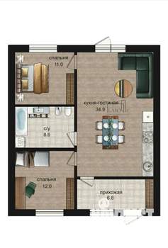 Таунхаус 71м², 2-этажный, участок 2 сот.  