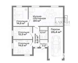 Дом 116м², 1-этажный, участок 5 сот.  