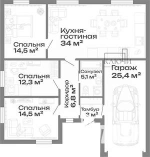 Дом 115м², 1-этажный, участок 5 сот.  