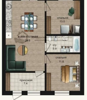 Дом 71м&sup2;, 2-этажный, участок 2 сот.  