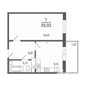 1-к квартира, вторичка, 36м2, 1/14 этаж