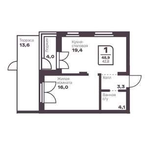 1-к квартира, вторичка, 43м2, 1/17 этаж