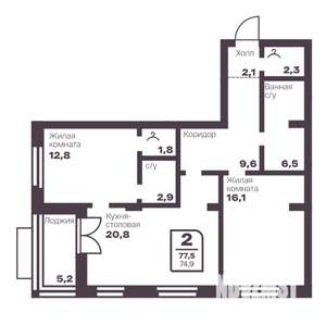 2-к квартира, вторичка, 75м2, 2/17 этаж