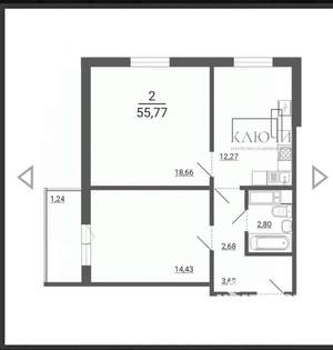 2-к квартира, вторичка, 55м2, 9/14 этаж