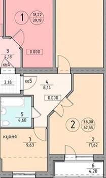 2-к квартира, вторичка, 57м2, 3/4 этаж