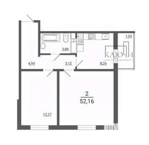 2-к квартира, вторичка, 52м2, 14/14 этаж