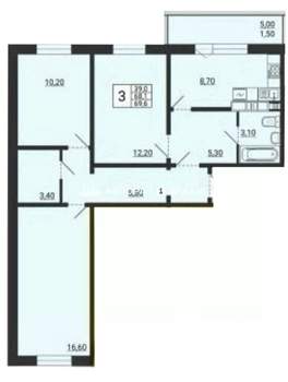 3-к квартира, вторичка, 70м2, 6/10 этаж