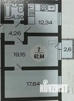 2-к квартира, вторичка, 63м2, 1/3 этаж