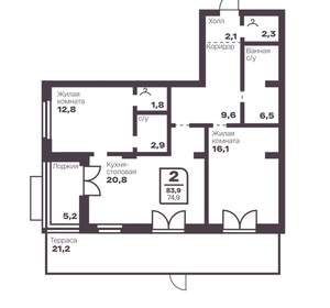 2-к квартира, вторичка, 75м2, 2/10 этаж