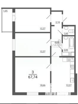 3-к квартира, вторичка, 68м2, 10/14 этаж