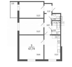 3-к квартира, вторичка, 68м2, 10/14 этаж
