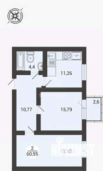 2-к квартира, вторичка, 61м2, 1/3 этаж