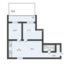 2-к квартира, вторичка, 91м2, 2/3 этаж