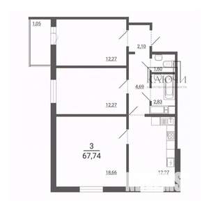 3-к квартира, вторичка, 68м2, 10/14 этаж