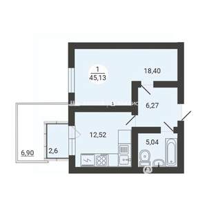 1-к квартира, вторичка, 45м2, 1/3 этаж