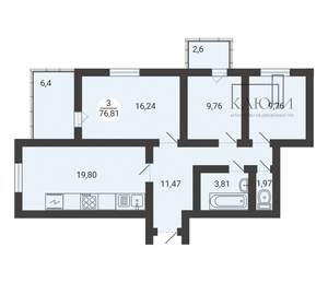 3-к квартира, вторичка, 85м2, 2/3 этаж