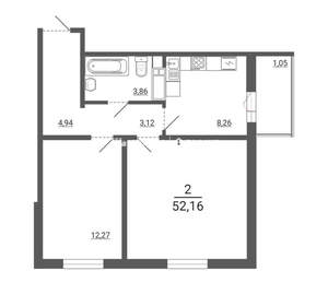 2-к квартира, вторичка, 52м2, 4/14 этаж