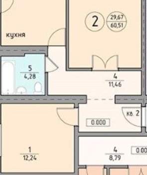 2-к квартира, вторичка, 57м2, 3/4 этаж