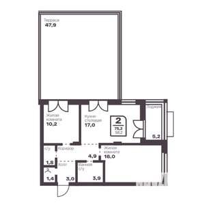 2-к квартира, вторичка, 58м2, 2/10 этаж