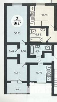 2-к квартира, вторичка, 56м2, 3/3 этаж