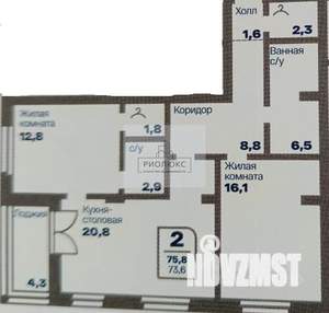 2-к квартира, вторичка, 74м2, 7/9 этаж