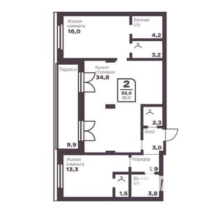2-к квартира, вторичка, 85м2, 9/17 этаж