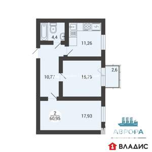 2-к квартира, вторичка, 61м2, 3/3 этаж