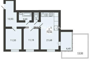 2-к квартира, вторичка, 70м2, 2/3 этаж