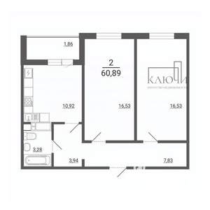 2-к квартира, вторичка, 61м2, 5/16 этаж