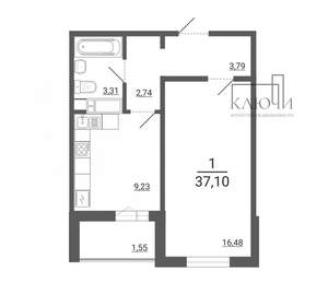 1-к квартира, вторичка, 37м2, 1/14 этаж