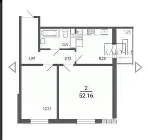 2-к квартира, вторичка, 52м2, 11/14 этаж