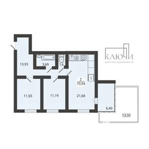 2-к квартира, вторичка, 66м2, 3/3 этаж