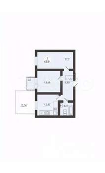2-к квартира, вторичка, 61м2, 2/3 этаж