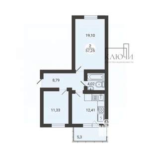 2-к квартира, вторичка, 57м2, 2/3 этаж