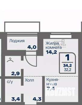 1-к квартира, вторичка, 32м2, 2/16 этаж